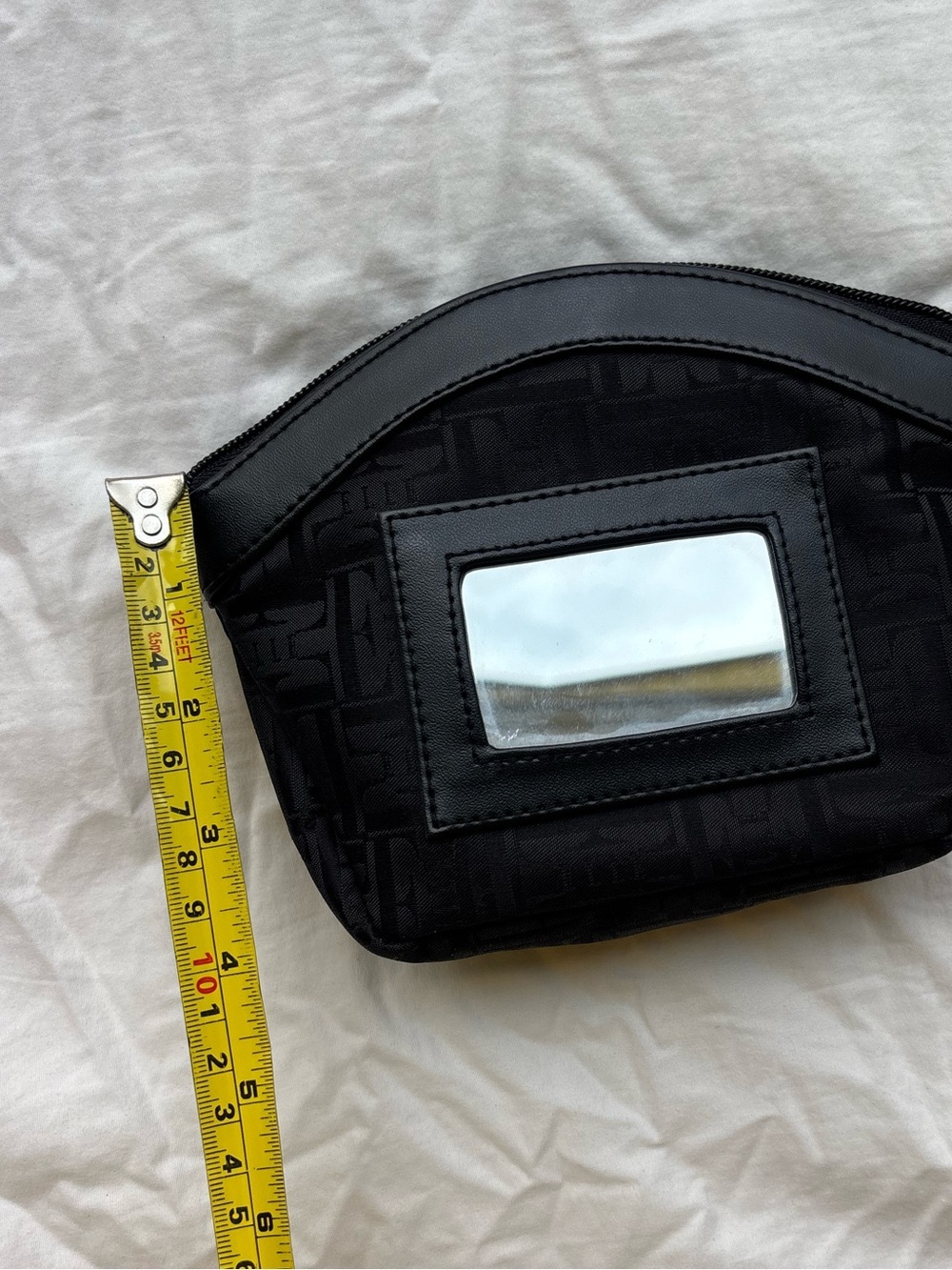 NWT ELLE Black Monogram Cosmetic Bag Makeup Pouch w/ Built-In Mirror - Picture 9 of 11